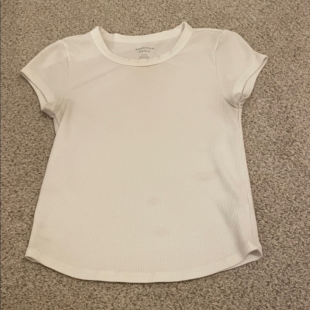 American Eagle White Short Sleeve Fitted Top